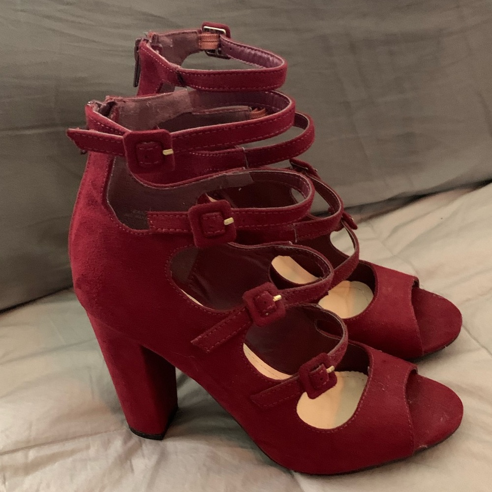 Bamboo Burgandy Cage Heels